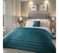 Laurence Llewelyn-Bowen - Couvre-lit Matelassé de Luxe en Velours Bleu Sarcelle - L220 cm x l 150 cm - Point de Cadre - Couverture Douce