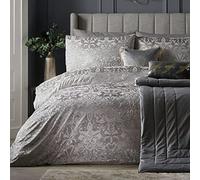 Laurence Llewelyn-Bowen - Housse de Couette Damassé Gaufré Argent 200 x 200 cm - Parure de Lit de Luxe Jacquard Avec 2 Taies d'Oreiller - Literie Velours