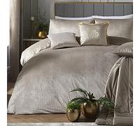Laurence Llewelyn-Bowen Housse de Couette en Velours Beige Lin - Super King Size (260x220cm) - Jacquard Doux au toucher - 2 taies d'oreiller - Parure de lit de luxe design