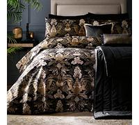 Laurence Llewelyn-Bowen - Housse de Couette Jungle Noir/Or - 230 x 220 cm - 100% Coton Doux - 2 Taies d'oreiller - Literie de Luxe avec Léopards - Housse de Couette Bohème/Damassée en Noir