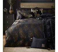 Laurence Llewelyn-Bowen - Housse de Couette Plumes de Paon Noir - 260 x 220 cm - 2 taies d'oreiller - Parure de lit Jacquard en Noir et Or - Literie de Luxe - Housse de Couette Oiseau Paon