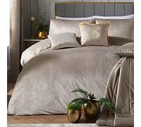 Laurence Llewelyn-Bowen - Parure de lit en Velours Beige Lin - 200 x 200 cm - 2 taies d'oreiller - Toucher Doux - Designer - Parure de lit de Luxe en Lin Perle - Literie en Velours en Lin