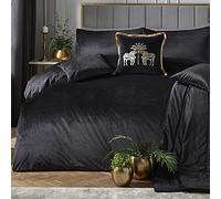Laurence Llewelyn-Bowen - Parure de lit en Velours Noir - 200 x 200 cm - 2 taies d'oreiller - Soft Touch - Designer - Parure de lit de Luxe Noire - Literie en Velours Noir