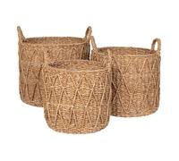 LAURETTE - Lot de 3 Cache-Pots en Fibre Naturelle Tressée avec Anses