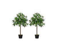 Lauriers artificiels 0,90H m - lot de 2 lauriers boules artificiels - 564 feuilles réalistes par pied - pot inclus noir vert