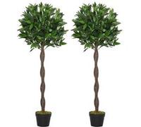 Outsunny Lauriers artificiels topiaires 1,20H m Lot de 2 lauriers Boules artificiels 741 Feuilles réalistes par Pied Tronc Liane Pot Inclus Noir Vert