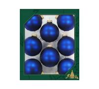 LAUSCHAER Lot de 8 Boules de Noël en Satin uni Mat Bleu Roi, 6,7 cm, avec Couronne dorée + 50 suspensions Rapides en Or