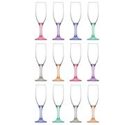 LAV 190ml Misket Flûtes à Champagne en Verre - Tige Colorée - 12x Reusable Mariage Anniversaire Fête Prosecco Vin Cocktail Verres