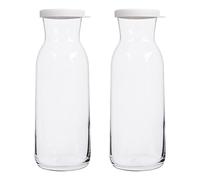 LAV 2X Couvercle Blanc 1.2L Fonte Carafe en Verre - Eau Vin Jus Réfrigérateur Stockage Ensemble de Cruche | Chevet Blanchisserie Distributeur Bouteille Pot