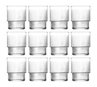 LAV Lot de 12 Verres à Whisky empilables Helen Transparents de 230 ML - Verre taillé pour Whisky Rhum Vodka gin Scotch Glace Cocktail à l'ancienne - Coffret Cadeau