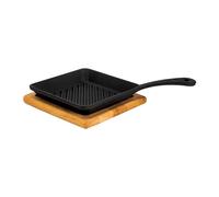 Lava - 16 cm Poêle à frire carrée et plateau en bois en fonte