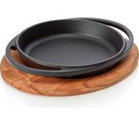 LAVA Poêle à frire/à servir Ø 16 cm avec dessous de plat en bois et poignées latérales, série Serving pans 36 Fonte émaillée