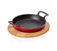 LAVA poêle à frire/à servir rouge Ø 20 cm avec dessous de plat en bois, série Serving pans 36 fonte émaillée