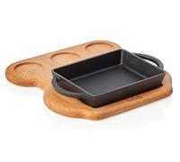 LAVA Poêle à frire en fonte émaillée LxPxH : 15,8 x 12,2 x 3 cm avec dessous de plat en bois