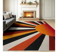Lavable Tapis de Salon Géométrique Vintage, Tapis Orange Abstrait Ligne Soleil Totem Antidérapant Moquette à Poil Ras Doux 60 x 90 cm pour Salle à Manger Chambre Jeu Enfant