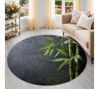 Lavable Tapis Rond Gris Nature Décontracté Salon Couloir Décoration | 200 cm Antidérapant Tapis Pour Enfant Salle Jeux Cuisine, Plantes Bambou Gouttes D'Eau Sol Poil Ras Moquette Chambre