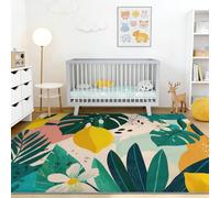 Lavable Tapis Salon 60 x 110 cm Plantes Citron Monstera Feuilles De Palmier pour Enfants Garçons Filles Ados, Illustration Rétro Antidérapant Tapis Chambre À Coucher, Coloré