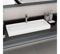 vidaXL Lavabo 120 x 46 x 11 cm en fonte minérale – marbre blanc
