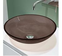 doporro Lavabo à Poser Vasque en Verre Café Lave Mains Ovale de Salle de Bains Petit Lave-Mains pour WC 40x40x12 cm Minerva06