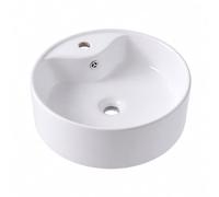 Lavabo à poser Relaxdays, avec trou de robinetterie, 14,5 x 41 cm, blanc | avec trop-plein, céramique, effet lotus, lavabo rond, pour petites salles de bains & toilettes invités