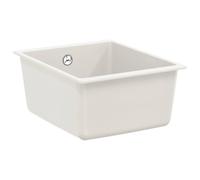 Lavabo blanc 370 x 460 mm, base en 80 % quartz et 20 % résine granit avec bonde et grille de panier à déchets pour cuisine, camping et extérieur, résistant aux rayures et à la chaleur jusqu'à 280 °C