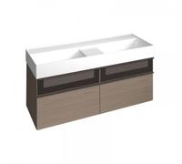 Lavabo burgbad Yumo avec meuble sous-lavabo, largeur : 1315mm, poignée G0179, avec éclairage LED, avec cadre frontal en aluminium, SFMY132F3193C0001, Couleur: Acrylique Blanc Brillant / Mélamine Blanc