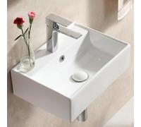 Lavabo carré de 45 cm de large avec trop-plein, petit lavabo pour invités, WC, à suspendre, en céramique, blanc, mini lavabo avec bord