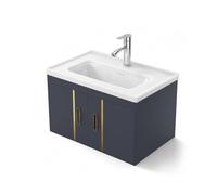 Lavabo céramique Ensemble Meuble Salle de Bain Flottant 60cm, Meuble Mural 24 Pouces Double Porte poignées, Meubles Fibre Carbone étanche résistant Rayures Design Minimaliste Salle de Bain Modern