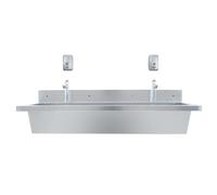 Lavabo Collectif Sur Mur 1200 mm en Inox Ultra Résistant Commercial Robinets Temporisés Rectangulaire Crédence Utilitaire Lavage Mains Drainage Pente CHRD HORECA [Distributeurs de Savon 500 ml INCLUS]