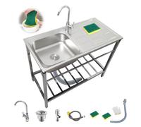 Lavabo Commercial De Cuisine, Evier INOX 1 Bac avec Egouttoir Et Robinet, Extérieur Évier De Jardin, évier Industriel, Évier Utilitaire Pour Restaurant, Garage, Buanderie(100x50xH75cm)
