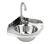 Lavabo d’Angle en Acier Inoxydable, Lavabo Mural Triangulaire | Mini Lave Main Évier en Acier Inoxydable avec Robinet Eau Chaude et Froide,Gain de Place pour Salle Bain, Camping-Car, Bateau