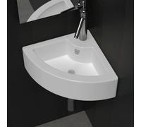 Lavabo d'angle avec trop-plein Blanc 45 x 32 x 12,5 cm | céramique, blanc brillant, finition brillante, trou de robinet, protection anti-débordement, salle de bain, buanderie