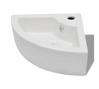 Lavabo d'Angle avec Trou de Trop-plein 45x32x12,5 cm Blanc | Céramique, finition brillante, trou de robinet, salle d'eau, vestiaire, cabine de toilettes
