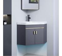 Lavabo d'angle de salle de bain avec vani 48 cm - Montage mural - Gain de place - Gris - Avec meuble Sto - Pour petites salles de bains