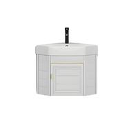 Lavabo d'angle de salle de bain - Ensemble de lavabo mural compact avec robinet et drain, idéal pour les petits espaces, design blanc moderne - A43 cm