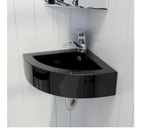 Lavabo d'angle en céramique noir KEENSO 45x32x12 5 cm - Avec trop-plein et trou de robinet