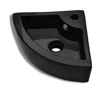 Lavabo d'angle Mural, Lave-mains d'angle Petit Lavabo Suspendu Salle de Bain avec trou de trop-plein 45x32x12,5 cm Noir