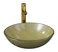 Lavabo de bain avec robinet et drain à poussoir Verre trempé