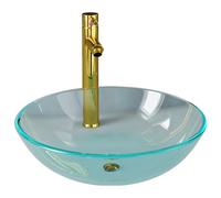 Lavabo de bain avec robinet et drain à poussoir Verre trempé