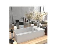 vidaXL Lavabo de salle de bains, vasque à poser en céramique avec trop-plein, blanc mat
