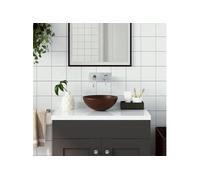 vidaXL Lavabo de salle de bain – Vasque à poser en céramique Marron Rond