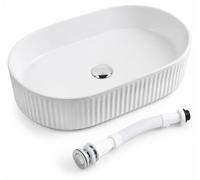 Lavabo en céramique, cuve blanche résistante aux taches, facile à nettoyer, flexible avec un mécanisme de vidange intégré, idéal pour les salles de bain
