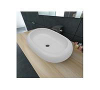 vidaXL lavabo en céramique lavabo ovale blanc 63 x 42 cm