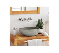 vidaXL Lavabo lave-mains ovale en pierre de rivière à poser (37-46)x(29-36) cm