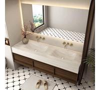 Lavabo en pierre frittée Lavabo double vasque Lavabo à deux vasques Ensemble de lavabo avec miroir LED et meuble 150 × 55 cm【RW3318-150 BKK】