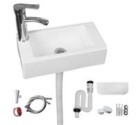 Lavabo en plastique avec robinet, lave-mains simple, évier à mains | Bec verseur avec tuyau - Bouchon de vidange pour jardin, garage, cave, camping-car (40 x 20 cm)