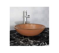 vidaXL Lavabo rond en verre trempé 42 cm Marron à poser