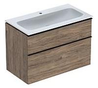 Geberit Pack lavabo slim iCon 502.337.JR.1 90 cm 2 tiroirs avec siphon blanc, meuble noyer Carya