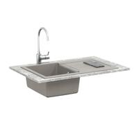 Lavabo gris 780 x 500 mm en 80 % quartz et 20 % résine, monté sur le dessus avec bonde, résistant aux rayures, résistant à la chaleur jusqu'à 280 °C, idéal pour cuisine, jardin, camping et atelier