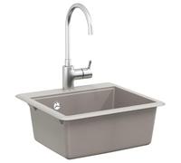 Lavabo gris granit 470 x 440 mm rectangulaire robuste résistant aux rayures résistant à la chaleur avec montage facile pour cuisine, jardin, extérieur et camping-car